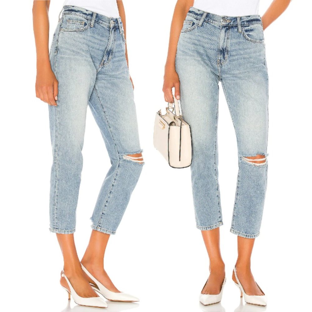 Current/Elliott The Vintage Cropped Slim Two Year Destroy Rigid Indigo Jeans